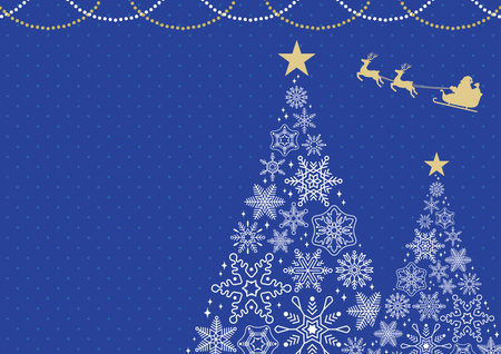 Christmas Tree Frame Made of Snowflakes with Santa Claus B/Blue Backgroundのイラスト素材