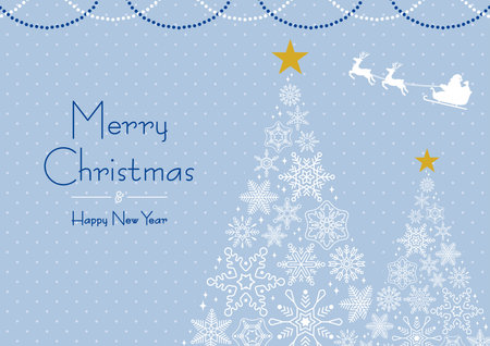 Christmas Tree Frame Made of Snowflakes with Santa Claus B/Blue Gray Backgroundのイラスト素材
