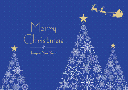 Christmas Tree Frame Made of Snowflakes with Santa Claus A/ Blue Backgroundのイラスト素材