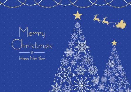 Christmas Tree Frame Made of Snowflakes with Santa Claus B/Blue Backgroundのイラスト素材