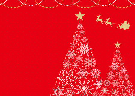 Christmas Tree Frame Made of Snowflakes with Santa Claus B/Red Backgroundのイラスト素材
