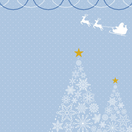Christmas Tree Frame Made of Snowflakes with Santa Claus B/Blue Gray Backgroundのイラスト素材