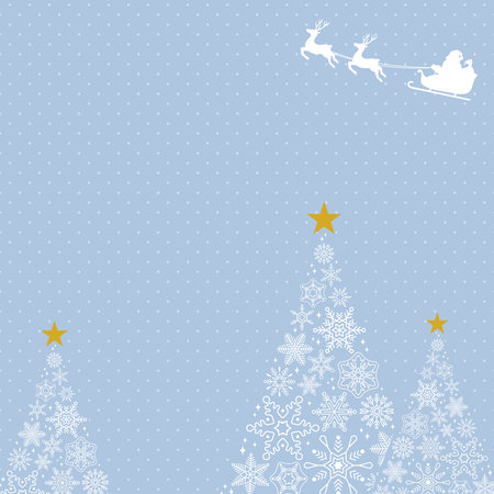 Christmas Tree & Ornament frame made of snowflakes A / with Santa Claus / Blue gray backgroundのイラスト素材