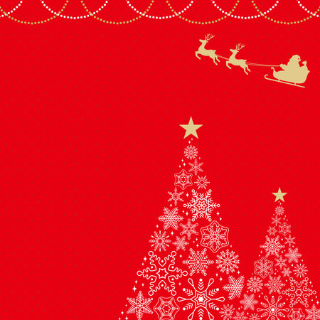 Christmas Tree Frame Made of Snowflakes with Santa Claus B/Red Backgroundのイラスト素材