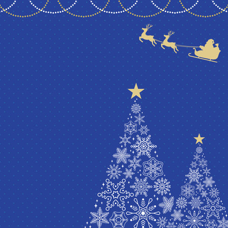 Christmas Tree Frame Made of Snowflakes with Santa Claus B/Blue Backgroundのイラスト素材