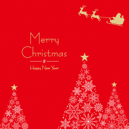 Christmas Tree Frame Made of Snowflakes with Santa Claus A / Red Backgroundのイラスト素材