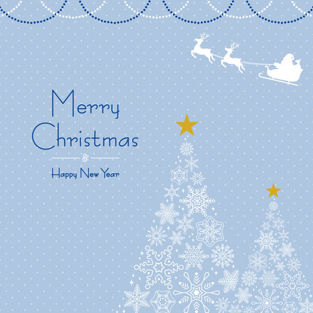 Christmas Tree Frame Made of Snowflakes with Santa Claus B/Blue Gray Backgroundのイラスト素材