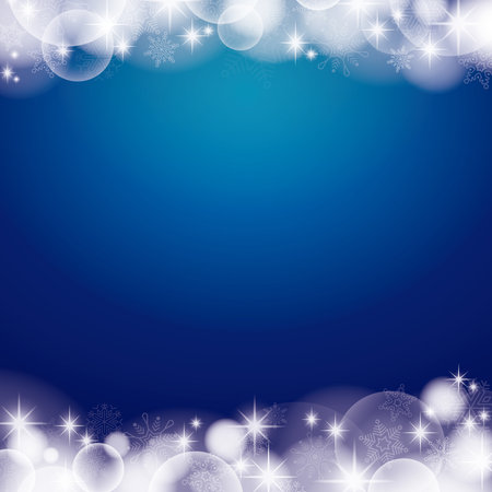 A blue Christmas background with snow, glitter and spherical bokeh for Christmasの写真素材