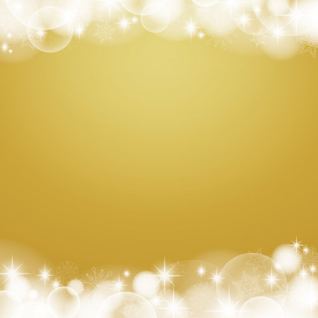 A golden Christmas background with snow, glitter and spherical bokeh for Christmasの写真素材
