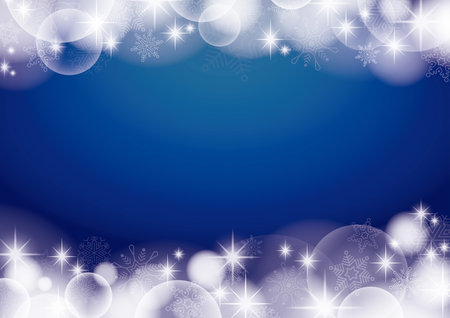 A blue Christmas background with snow, glitter and spherical bokeh for Christmasの写真素材