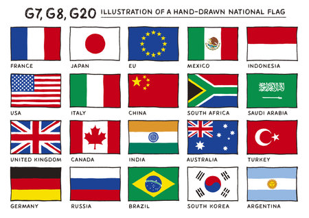 Flags of G20 member countries
(Flags of G20 member countries. Flags are hand-drawn illustrations.)のイラスト素材
