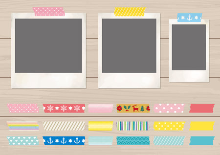 Instant photo frames and various masking tapesのイラスト素材