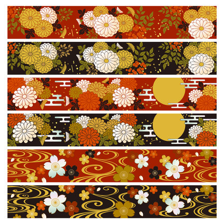 Beautiful Japanese pattern illustration setのイラスト素材
