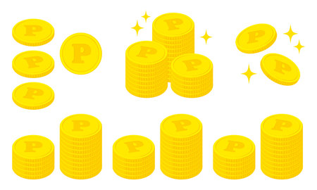 Illustration set of coins with point marksのイラスト素材