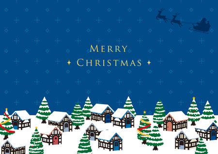 Illustration of a Christmas cityscape with Santa Claus, blue backgroundのイラスト素材