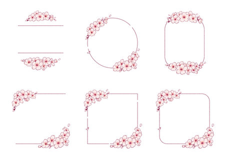 Hand-drawned cherry blossom illustration frameのイラスト素材