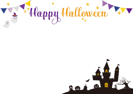 Cute Halloween frames with hand drawn illustrationsのイラスト素材