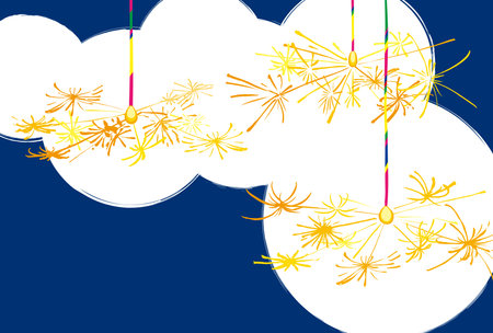Summer greeting card with Hand drawn illustration of fireworks. Translation : âSummer greetings to you.âのイラスト素材