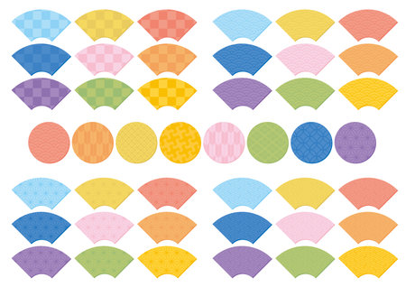 Set of fan-shaped icons with Japanese patternのイラスト素材