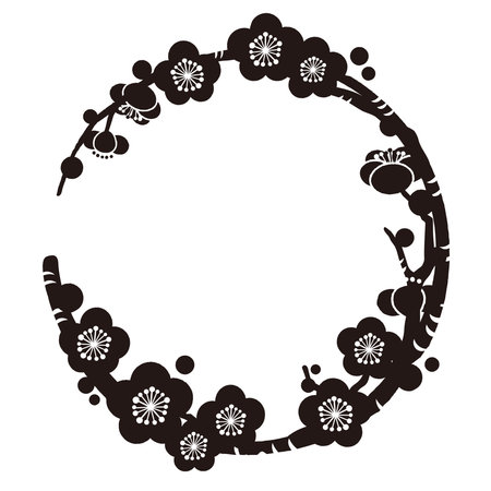 Hand-drawn frame of Japanese plum trees.のイラスト素材
