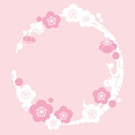 Hand-drawn frame of Japanese plum trees.のイラスト素材