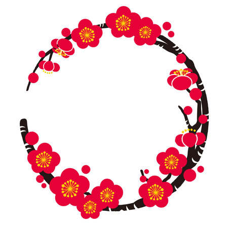 Hand-drawn frame of Japanese plum trees.のイラスト素材