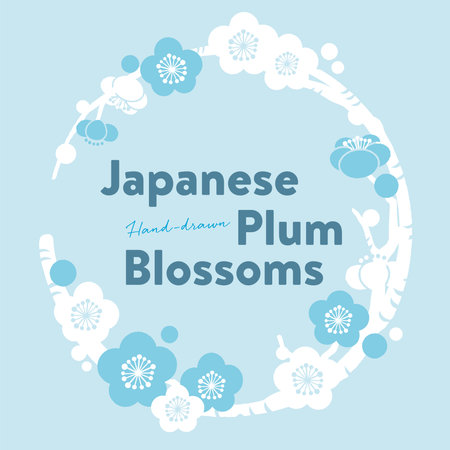 Hand-drawn frame of Japanese plum trees.のイラスト素材