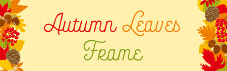 Hand-painted frame made of autumn leaves and nuts.のイラスト素材