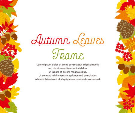 Hand-painted frame made of autumn leaves and nuts.のイラスト素材