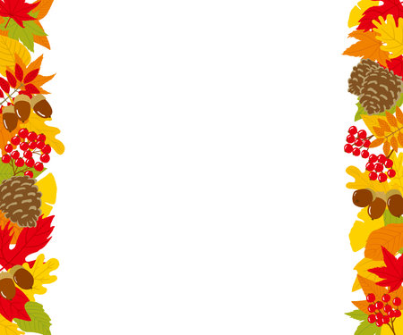 Hand-painted frame made of autumn leaves and nuts.のイラスト素材