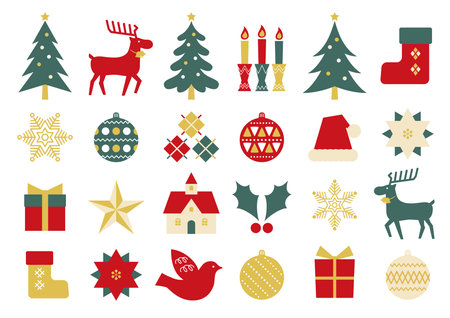 Cute Christmas Flat Icons Setのイラスト素材