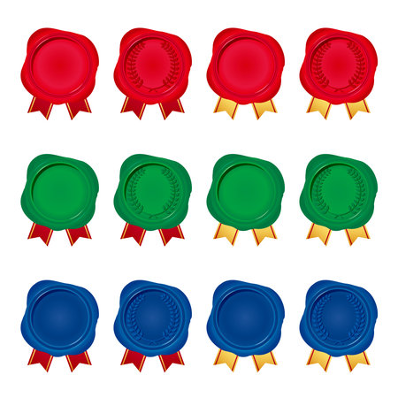 Set of sealing wax with ribbon. Red,green,blue.のイラスト素材