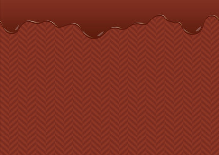 Illustration of delicious melted chocolate on brown Herringbone pattern background.のイラスト素材