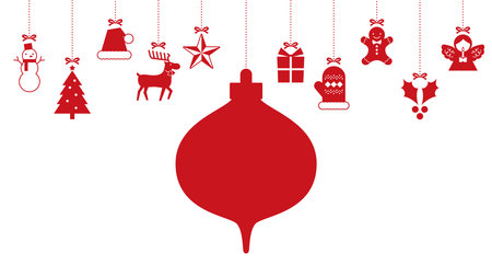Red Christmas decorations hanging on white background.のイラスト素材