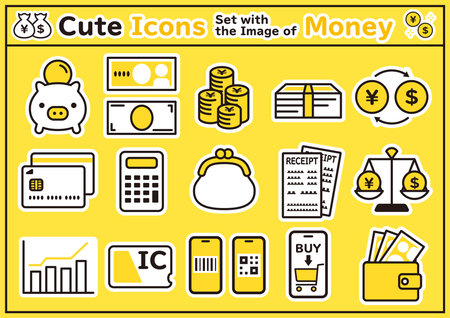 Cute sticker-like icons set with the image of Money, Finance and Economy.のイラスト素材
