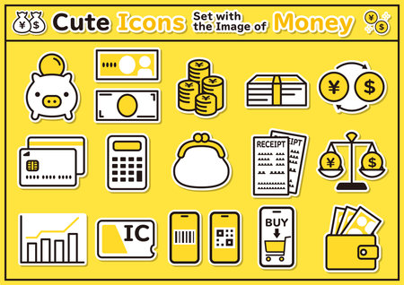 Cute sticker-like icons set with the image of Money, Finance and Economy.のイラスト素材