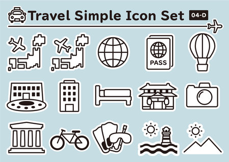 Simple and cute sticker-like icons set for travelのイラスト素材
