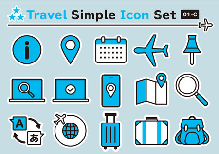 Simple and cute sticker-like icons set for travelのイラスト素材