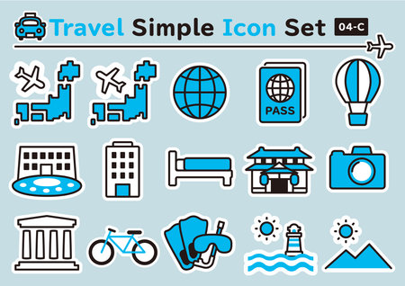 Simple and cute sticker-like icons set for travelのイラスト素材