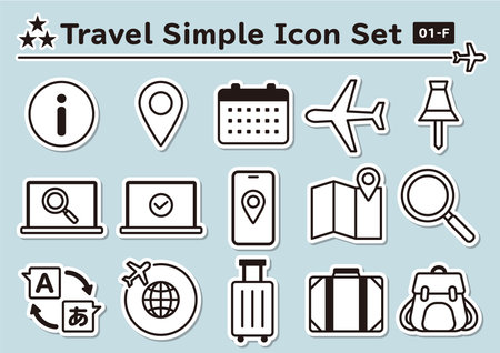 Simple and cute sticker-like icons set for travelのイラスト素材