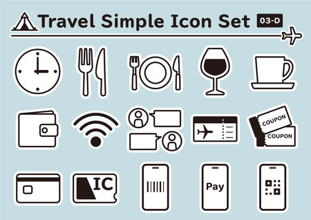 Simple and cute sticker-like icons set for travelのイラスト素材