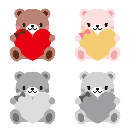 Frame illustration set of cute teddy bear holding a heart for Valentine's Day.のイラスト素材