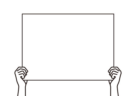 Hands holding empty white placard or board vector illustration.のイラスト素材