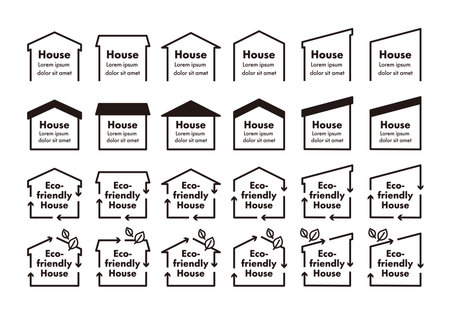 Simple illustrations set of house-shaped frames.のイラスト素材