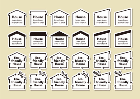 Simple illustrations set of house-shaped frames.のイラスト素材