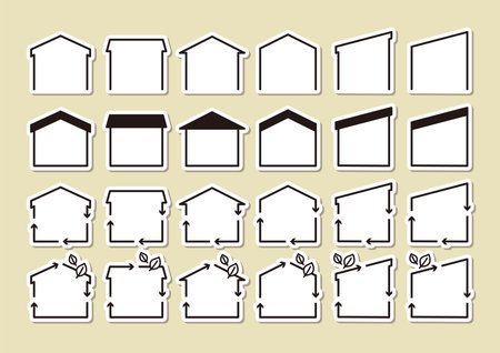 Simple illustrations set of house-shaped frames.のイラスト素材