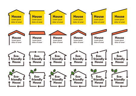 Simple illustrations set of house-shaped frames.のイラスト素材