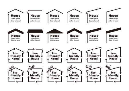 Simple illustrations set of house-shaped frames.のイラスト素材