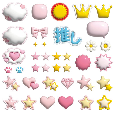 Illustration of plump 3D icons and decorations.の写真素材