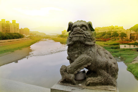 Old Foo lion sculpture in Chinaの写真素材